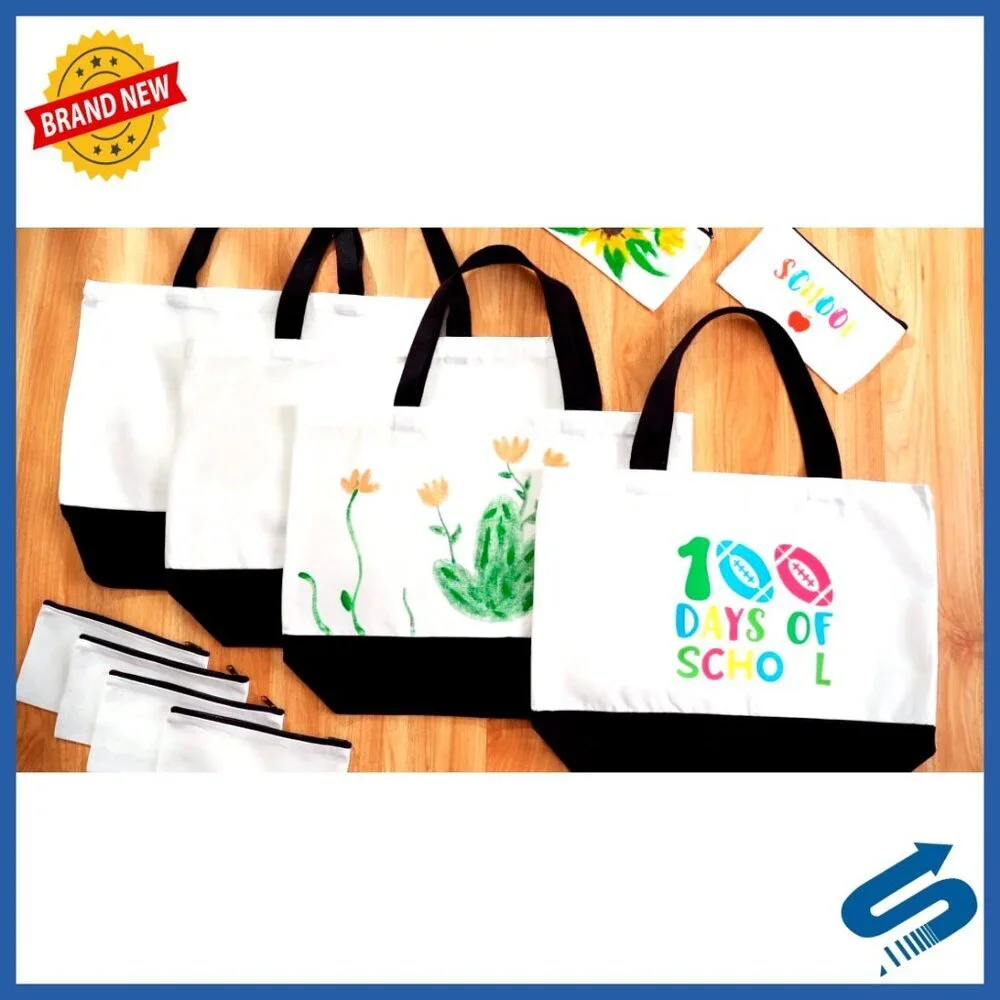 Blank Canvas Tote and Makeup Bag Bulk Set for DIY Sublimation Embroidery Craft